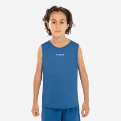 MAILLOT DE BASKETBALL SANS MANCHE ENFANT - T100 BLEU