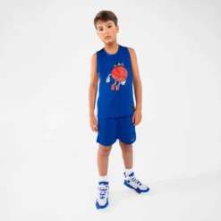 MAILLOT DE BASKETBALL SANS MANCHE ENFANT - T500 BLEU BLANC -Sportmania tshirt slash maillot sans manche de basketball garconslashfille t500 bleu blanc 2