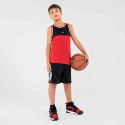 MAILLOT DE BASKETBALL SANS MANCHE REVERSIBLE ENFANT - T500R NOIR ROUGE -Sportmania tshirt slash maillot sans manche reversible de basketball t500r noir rouge 3
