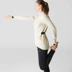 Veste Longue 500 Capuche Gym Stretching Femme Beige -Sportmania veste longue 500 capuche gym stretching femme beige 3